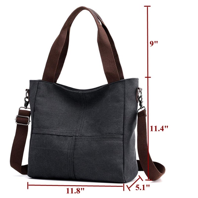 Sunshinejing Women's Canvas Shoulder Bags Tote Purses Satchel Work Travel Crossbody Bag (Black) One Size - Image 2